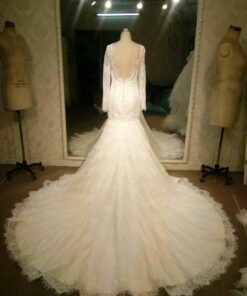 open back lace wedding dress with long sleeves by darius cordell