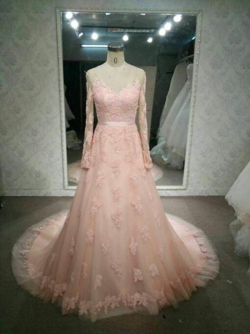 longsleevepastelpinkweddingdressesbyDariusCordell