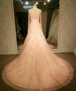 pastel pink lace wedding gowns with long sleeves