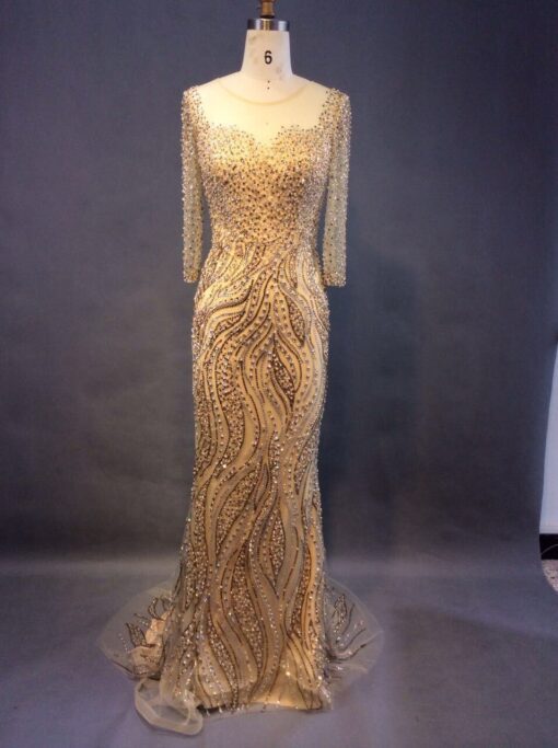 Style#DE F Goldlongsleevemotherofgroomformalgown dariuscordell