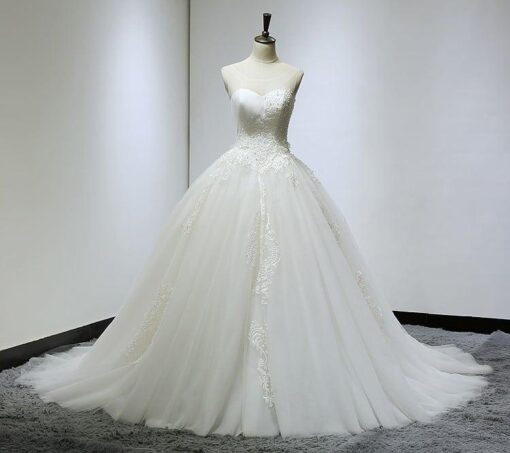 Style#DW F Straplessasymetricallaceweddingballgown DariusCordell