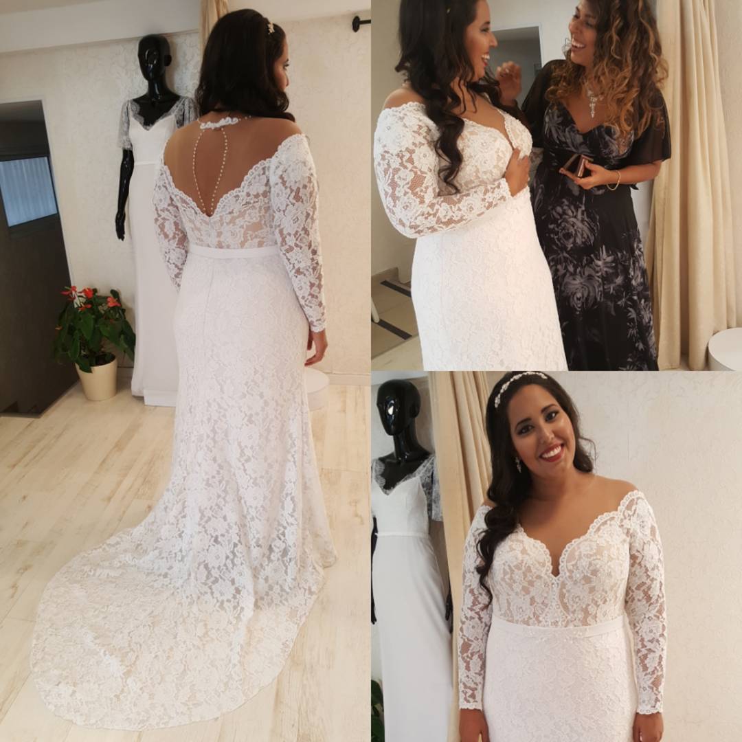 Style #1c8e - long sleeve plus size lace wedding dresses