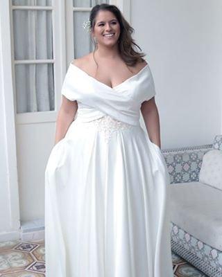 4e6f - off the shoulder plus size wedding dresses -