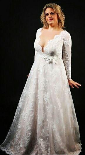 Style #ad1f - A-line plus size wedding gown with long sleeves -