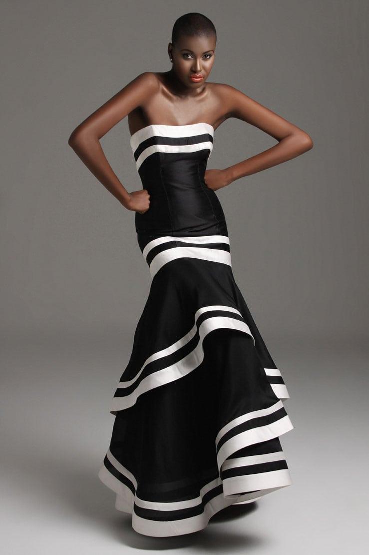 black and white strapless evening gowns - darius cordell