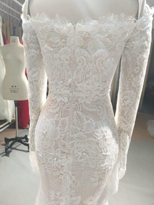 Elainne closed back off the shoulder lace wedding dress from Darius Cordell