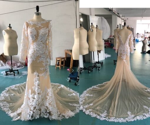 Anna Gerts Sheer long sleeve wedding dress ordered on a 3 week rush from Darius Cordell