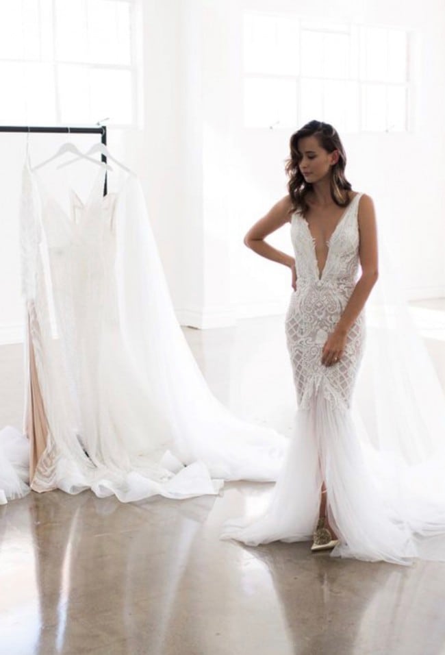 Sexy fit-to-flare wedding gown from Darius Bridal