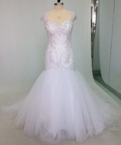 Style #C2018-KS145 Beaded cap sleeve soft lace bridal dress from Darius Cordell