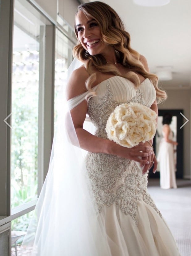 Off the shoulder beaded bridal gown from The Darius Collection