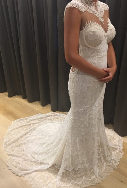 Pearl beaded lace wedding dress from Darius Bridal