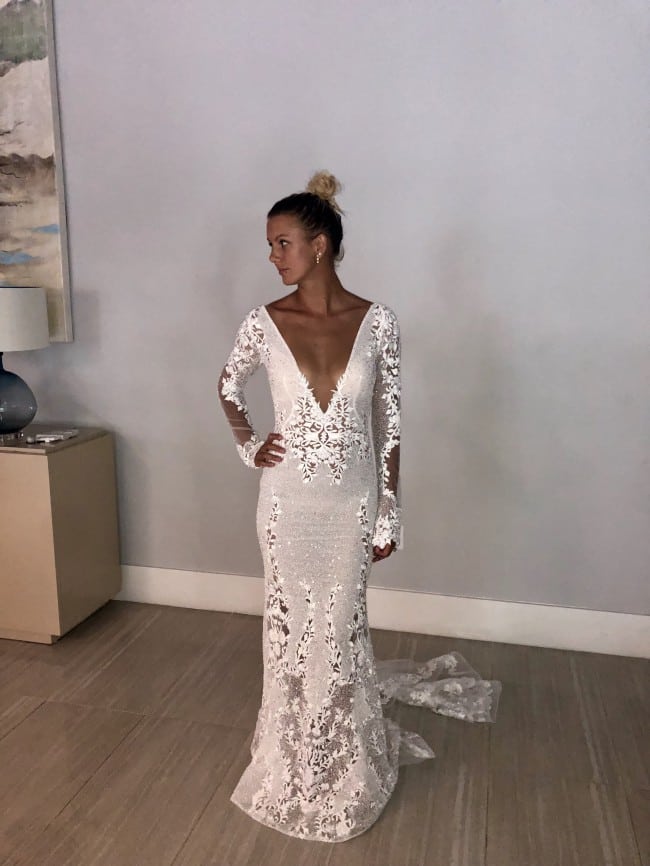 Sexy deep v-neck wedding gown from the Darius Collection