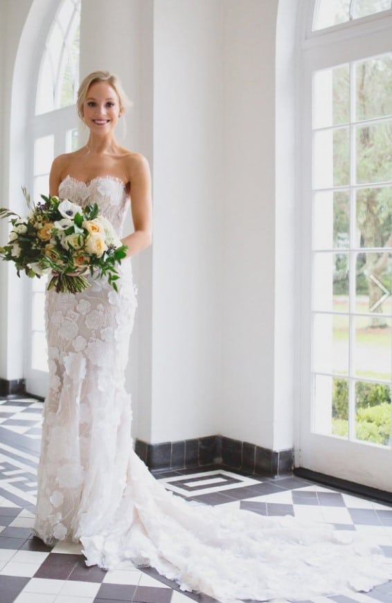 Strapless flower embroidery wedding gown from Darius Designs