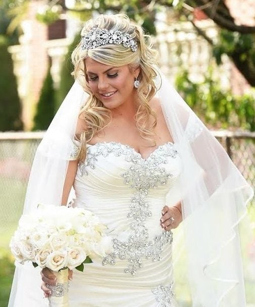 Rhinestone beaded plus size bridal gown from Darius Couture