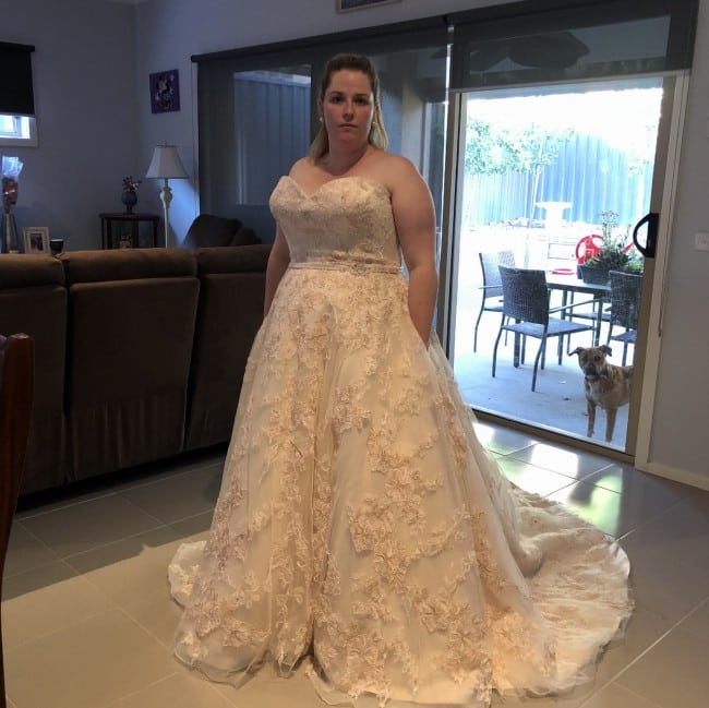 Strapless plus size bridal gown with pockets from Darius Cordell