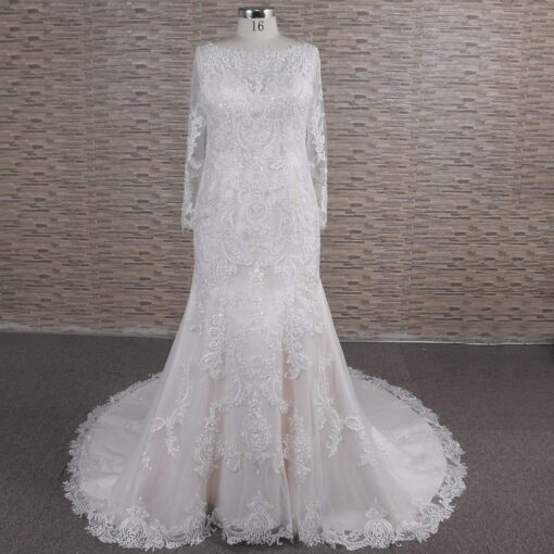 FB1101-1 Long sleeve plus size beaded wedding dresses from Darius Cordell