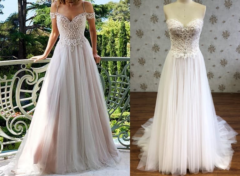 Off the shoulder a-line bridal gown replica