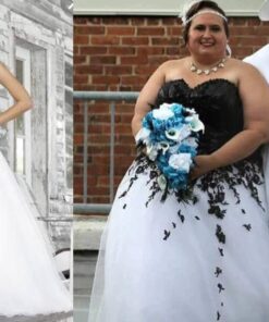 Darius Cordell black and white plus size wedding dress for Betty Laughlin