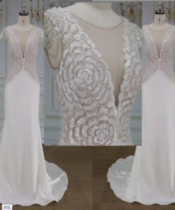 Style YBW1948 Sequin flower wedding dresses with cap sleeves from darius cordell