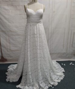 95017-1 Empire waist plus size lace wedding gown with straps from Darius Cordell