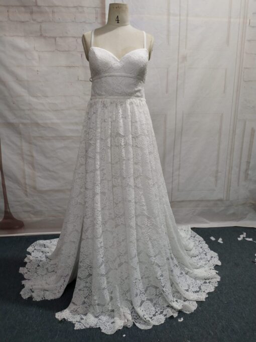 95017-1 Empire waist plus size lace wedding gown with straps from Darius Cordell