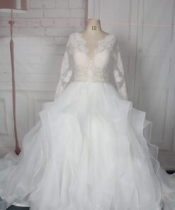 95024-1 Sheer long sleeve lace bridal gowns with large ball gown skirt from Darius Cordell