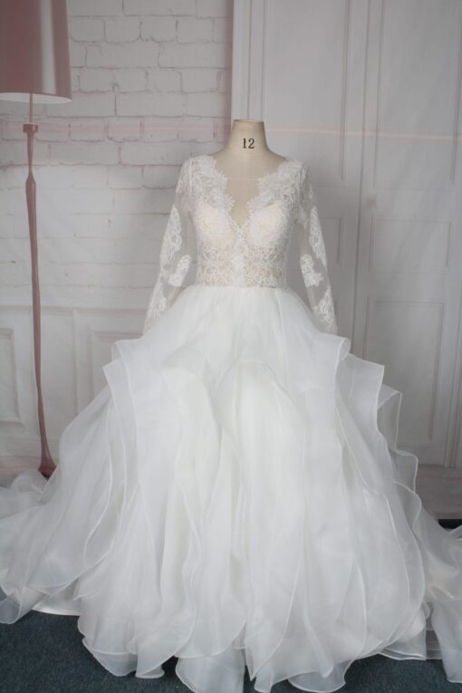 95024-1 Sheer long sleeve lace bridal gowns with large ball gown skirt from Darius Cordell