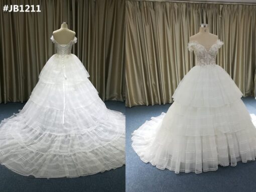 #JB1211 Off the shoulder wedding dresses with tiered ball gown skirts