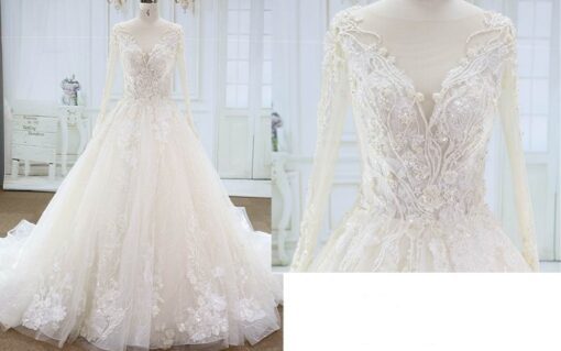 Style YBW315 Long Sleeve Flower Lace Ball Gown Wedding Dress from Darius Cordell