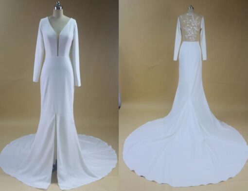 Style FD2080 - Long sleeve sheer back wedding gown with v-neck from Darius Cordell Fashion