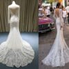 Open v-back wedding dresses with long sleeves inspired by Inbal Dror