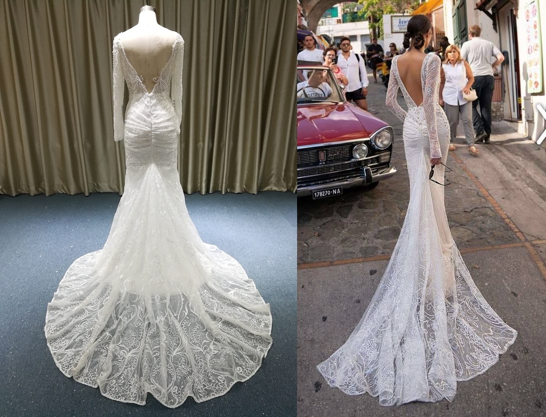 Open v-back wedding dresses with long sleeves inspired by Inbal Dror