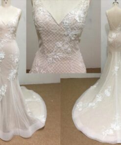 ST8028B Nude Colored v-neck bridal dress from darius Cordell