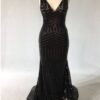 Sleeveless v-neck sheer black evening gown from Darius Cordell