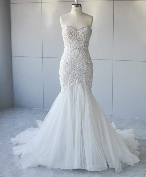 Style #VNDM004 Strapless fit-to-flare beaded wedding dress by Darius Cordell