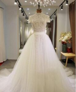 Style VNDM629 - Modest short sleeve ball gown wedding dress