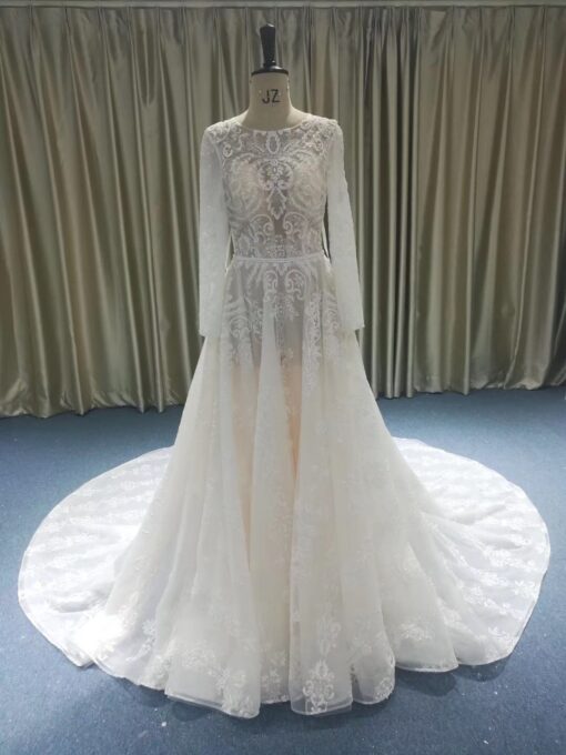 JB1202-1 long sleeve sheer wedding gown from darius cordell