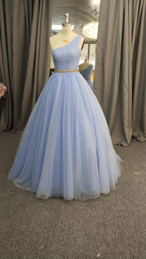 C2020-LDuff2 - One shoulder pastel blue formal ball gown from Darius Cordell