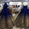 Style #LE2025 - Blue multi-sequin halter ball gown from Darius Cordell