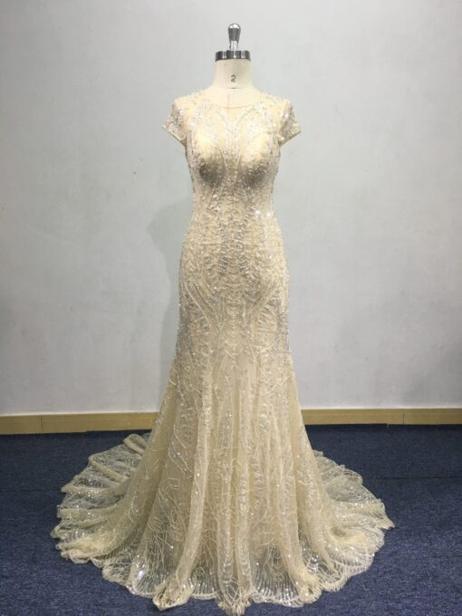 ST20007-1 cap sleeve vintage beaded wedding dress by Darius Cordell