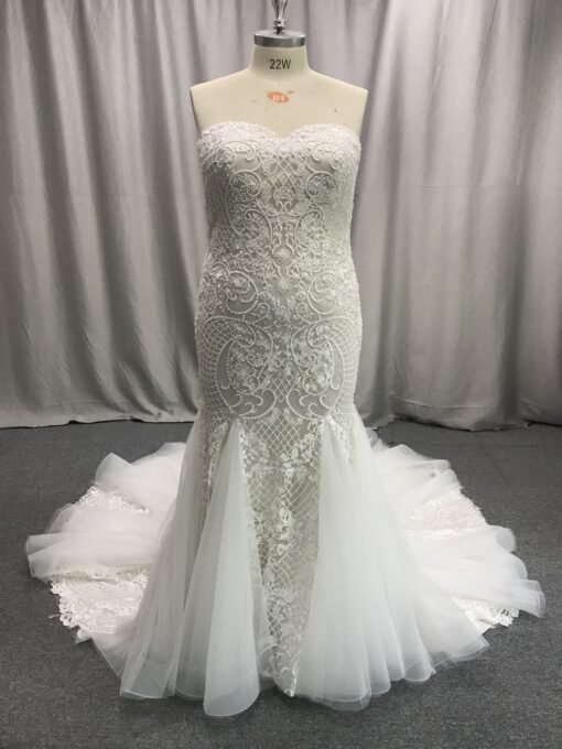 C2020-WCromwell - Strapless plus size beaded wedding dress