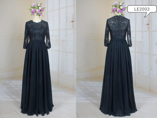 LE2003 navy blue grandmother of the bride dress with sleeves from darius cordell