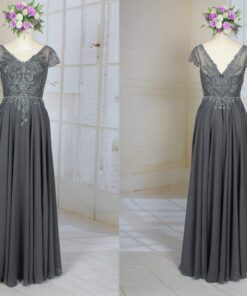 LE2005 short sleeve platinum grey formal evening dress for mother of the bride