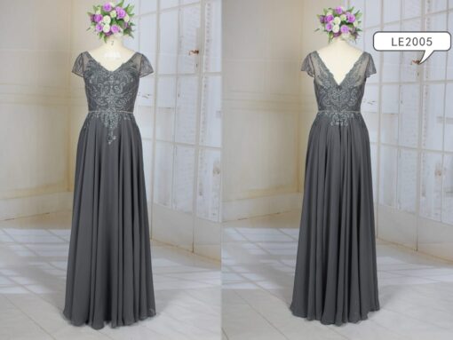 LE2005 short sleeve platinum grey formal evening dress for mother of the bride