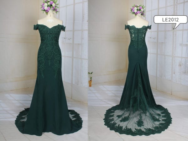 LE2012 green off the shoulder formal evening gown from darius cordell
