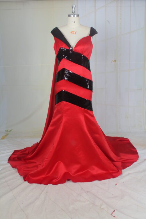 Jacqulyn Red-1 Cap Sleeve Red and Black formal evening gown